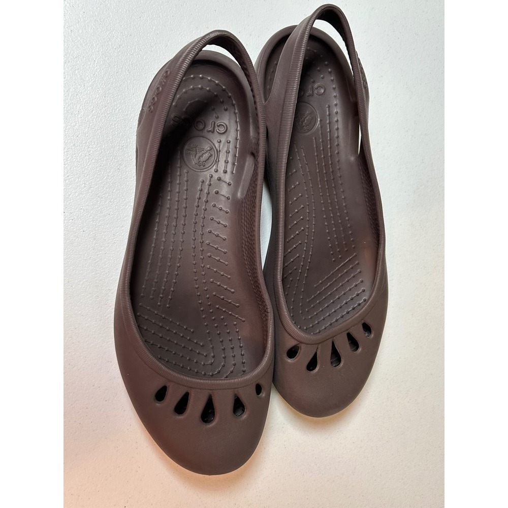 Crocs Kadee Flats Women's 9 Brown Slingback Cutout Comfort Shoes Ballet Slip on - Picture 2 of 8